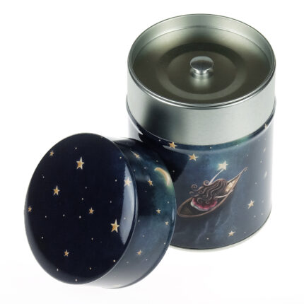 Illustrated tea tin Girl with the stars