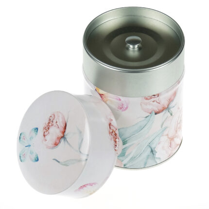 Illustrated tea tin Peonies &amp; butterflies