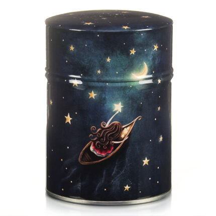 Illustrated tea tin Girl with the stars