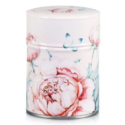 Illustrated tea tin Peonies &amp; butterflies