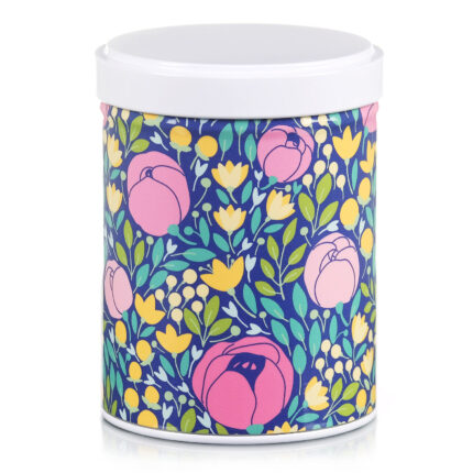 Illustrated and stackable tea tin Flowery