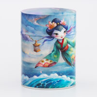 Caja de té ilustrada tradicional, artesanía francesa - Miss Koinobori